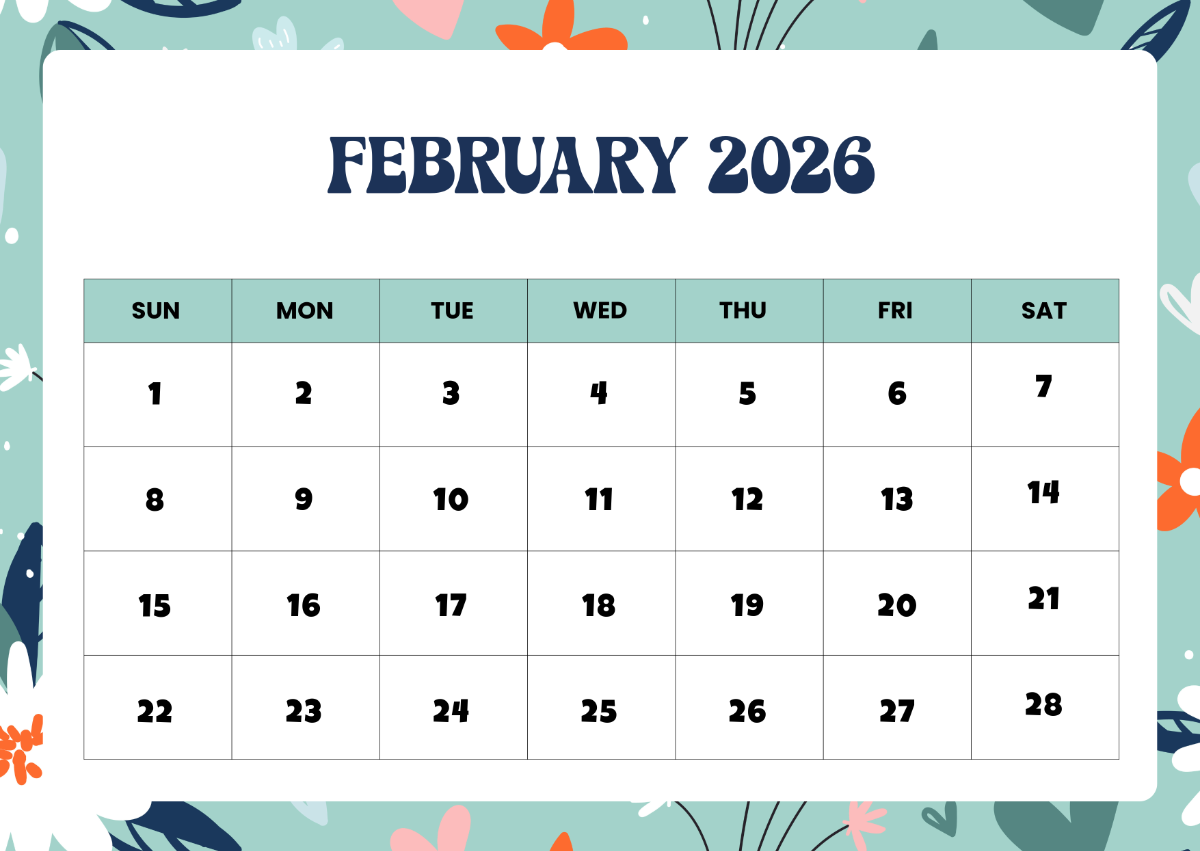 February Printable Calendar 2026 Free February Printable Calendar 2026 Free