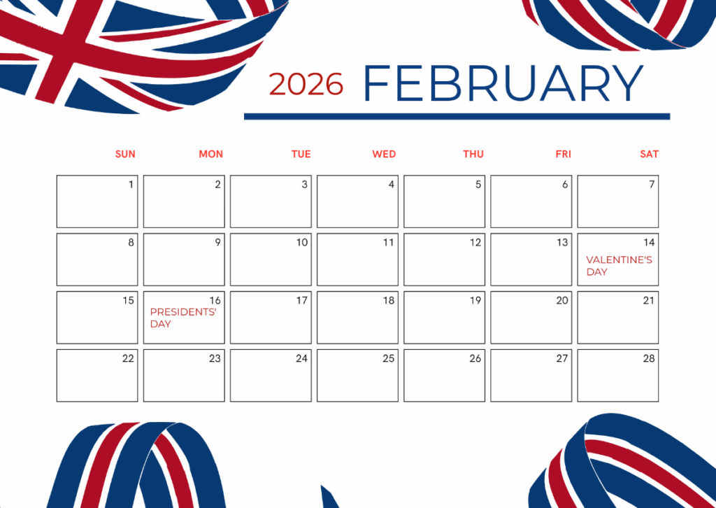 Free February 2026 US Calendar Template To Edit Online