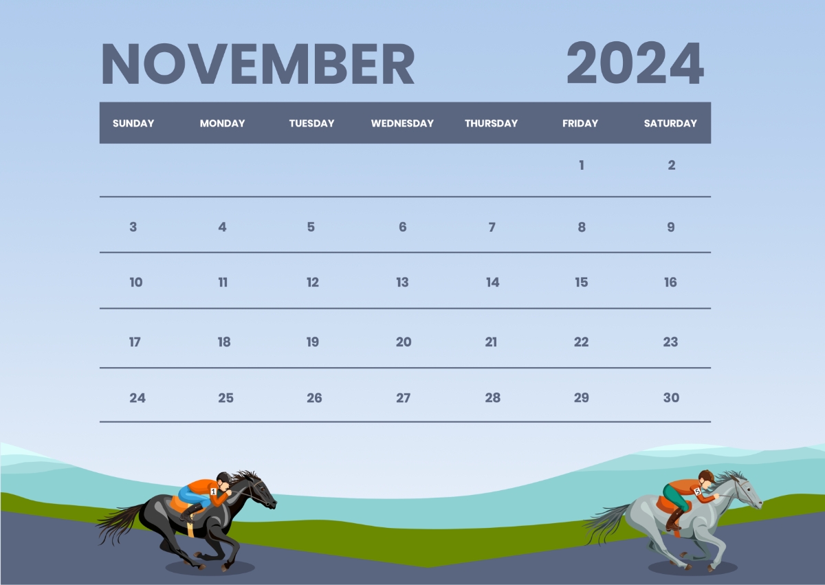 Free Horse Racing Calendar November 2024 Template To Edit Online