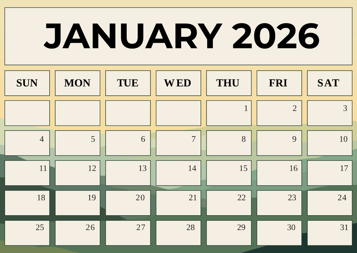 2026 January Calendar Editable