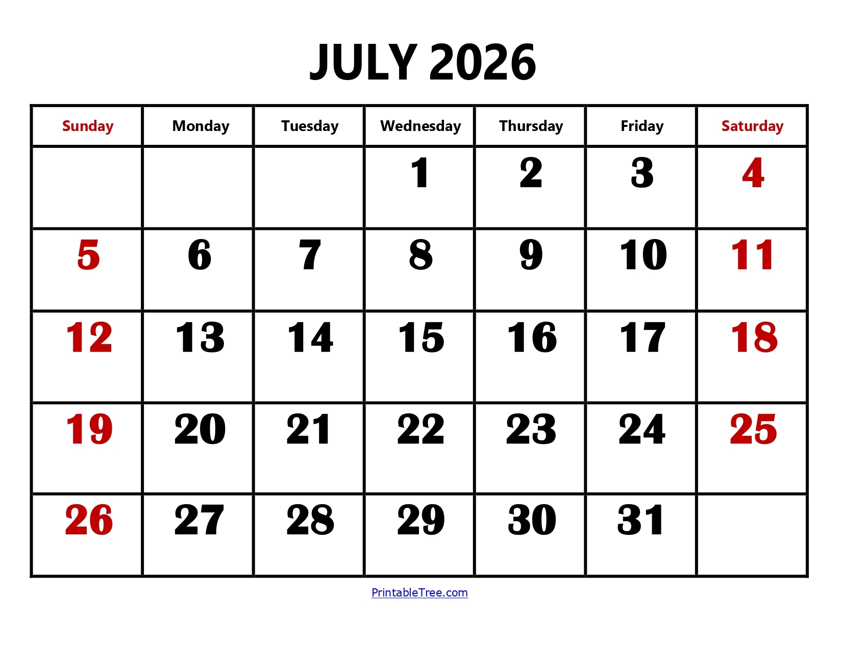 Free July 2026 Calendar Printable PDF With Holidays Template Free July 2026 Calendar Printable PDF With Holidays Template