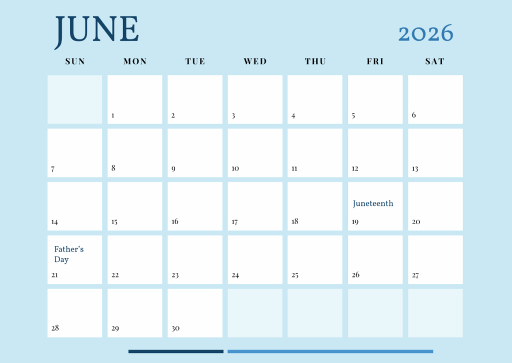 Free June 2026 Holidays Calendar Template To Edit Online
