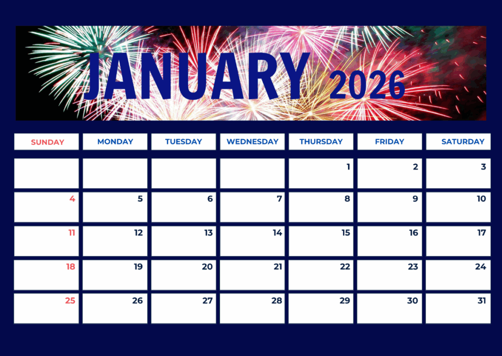 Free Landscape January 2026 Calendar Template To Edit Online