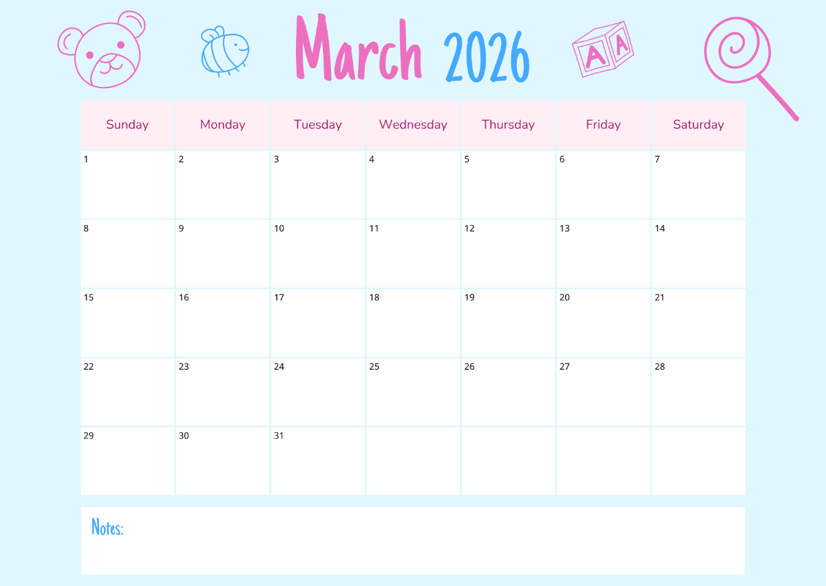 Free March 2026 Monthly Calendar Template To Edit Online