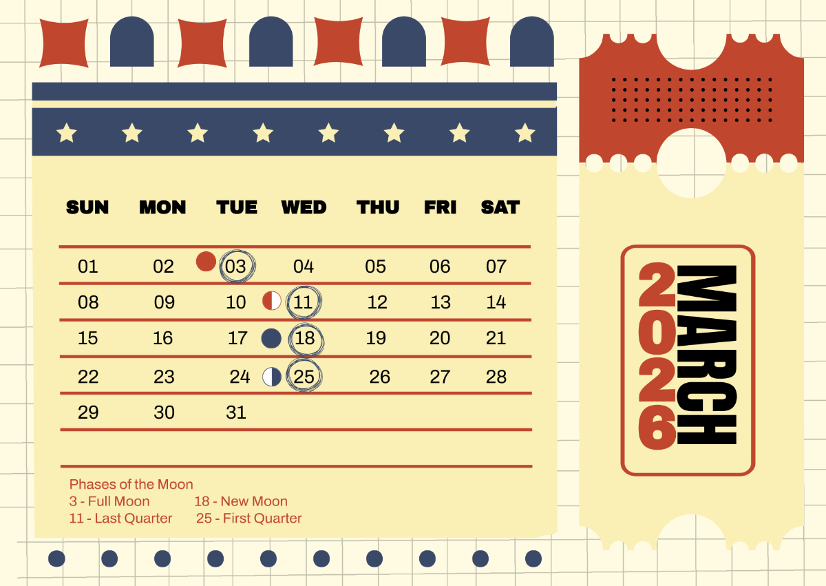 Free March 2026 Monthly Calendar Template To Edit Online