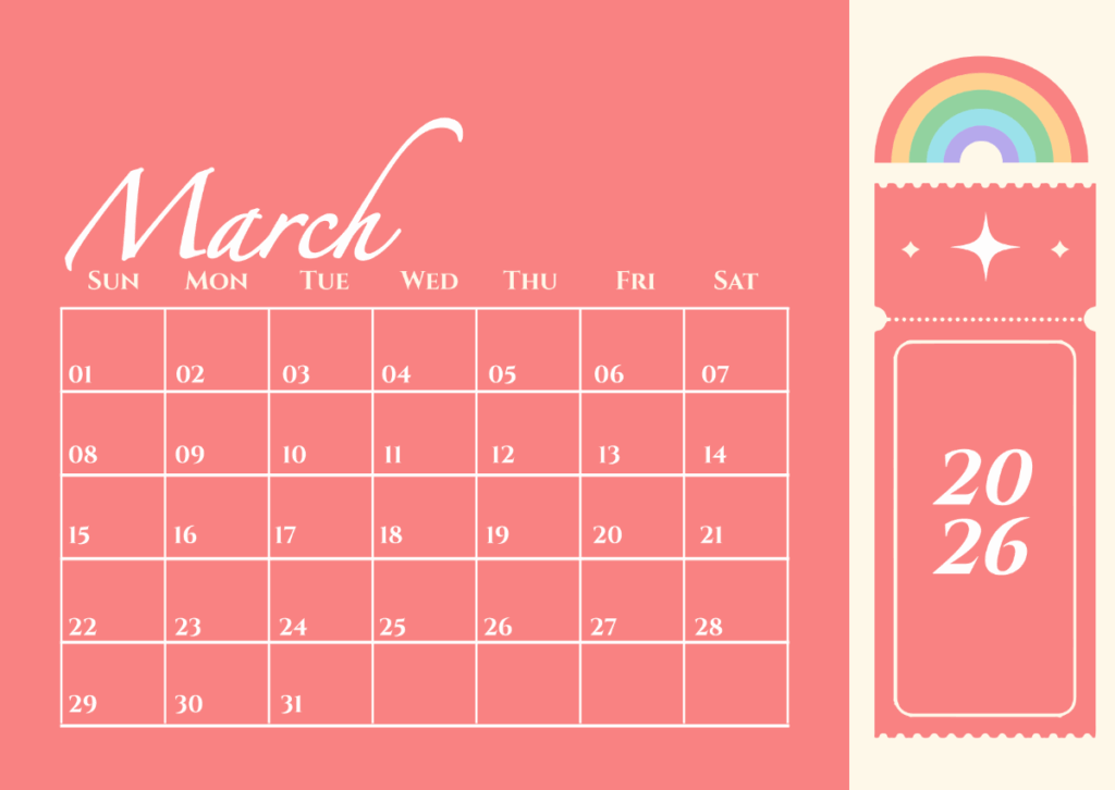 Free March 2026 Yearly Calendar Template To Edit Online