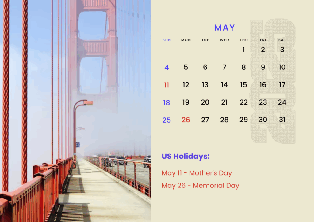 Free May 2025 Calendar With US Holidays Template To Edit Online