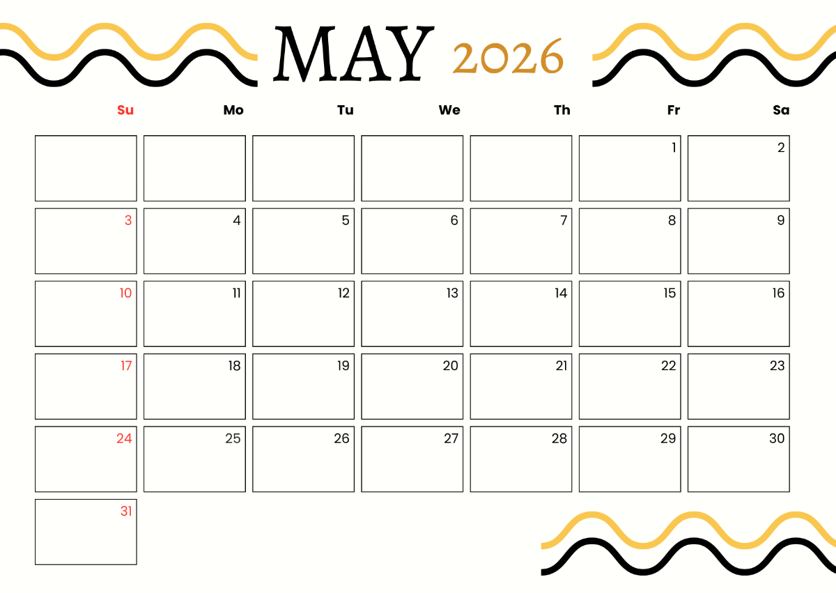 Free May 2026 Monthly Calendar Template To Edit Online