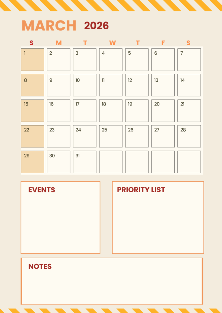 Free Modern March 2026 Calendar Template To Edit Online