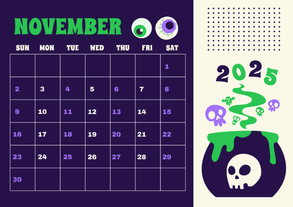 Free November 2025 Calendar With Thanksgiving Template To Edit Online