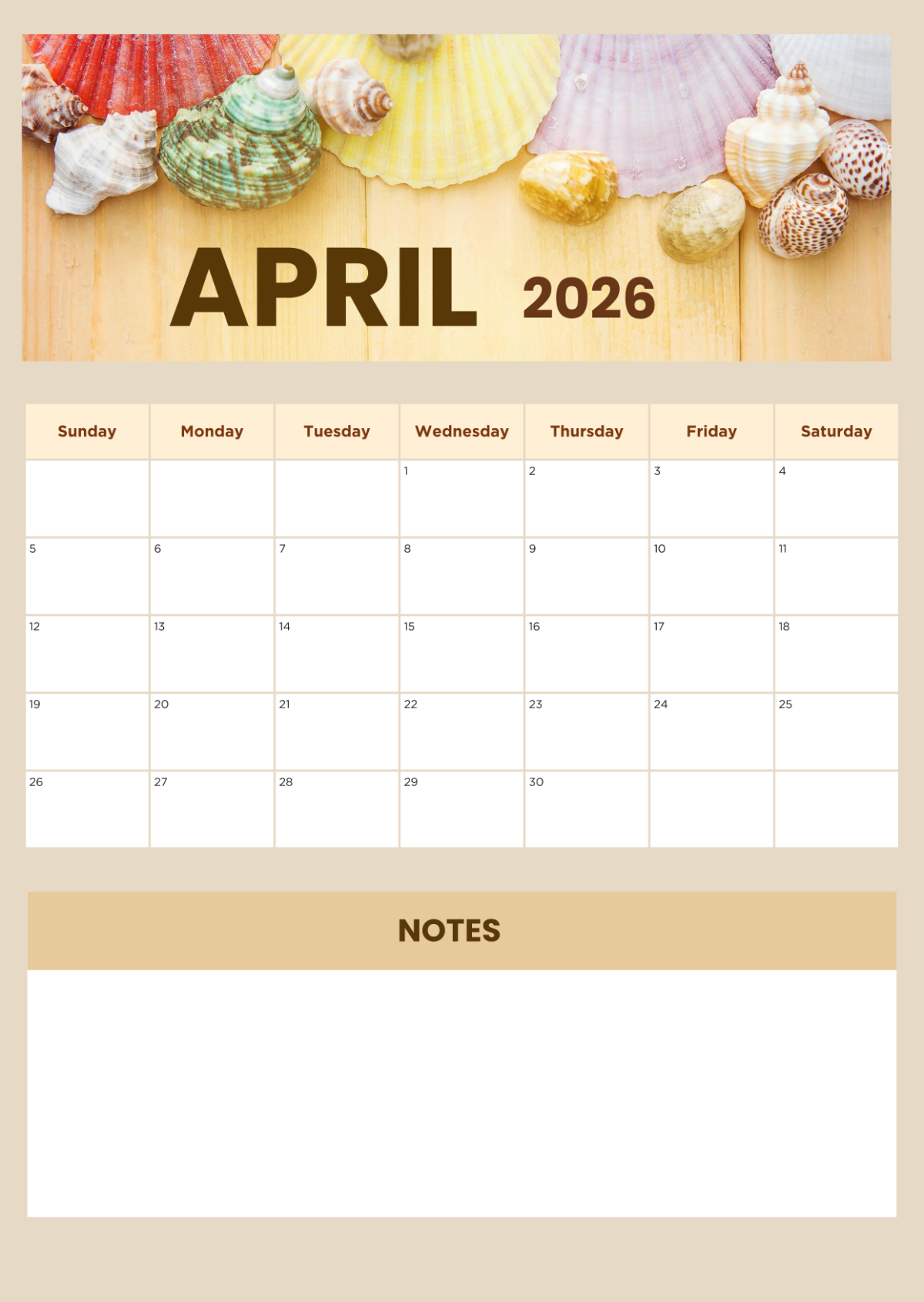 Free Portrait April 2026 Calendar Template To Edit Online
