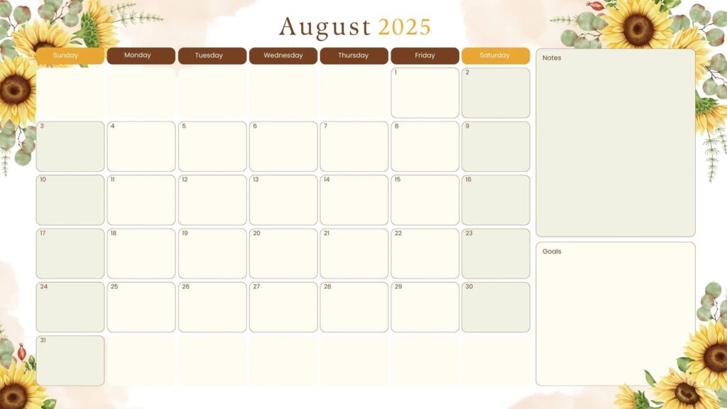 Free Printable August 2025 Calendar Templates Canva