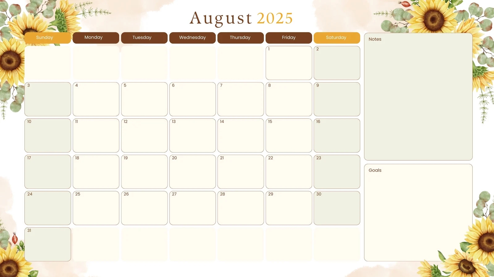 Free Printable August 2025 Calendar Templates Canva