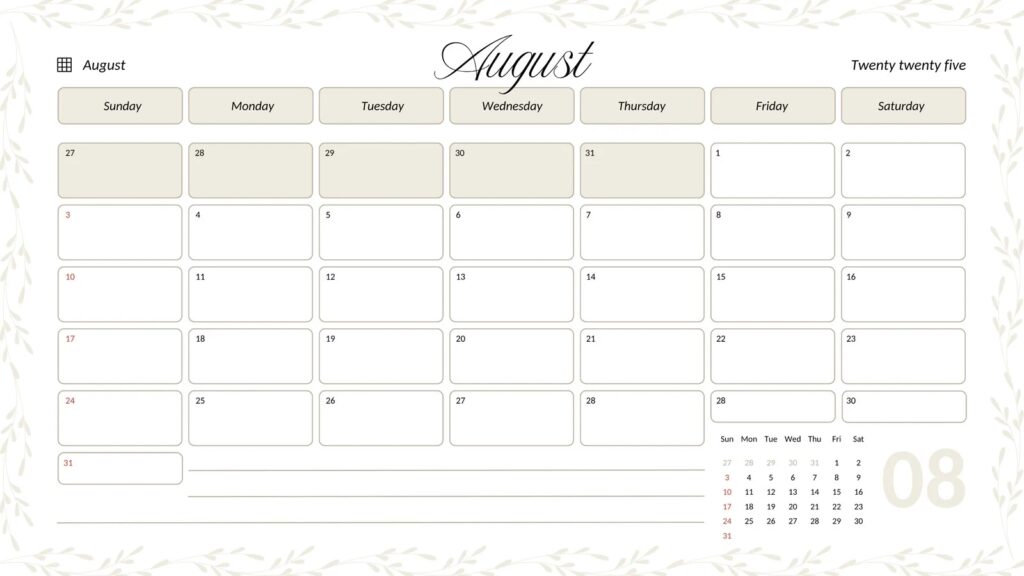 Free Printable August 2025 Calendar Templates Canva