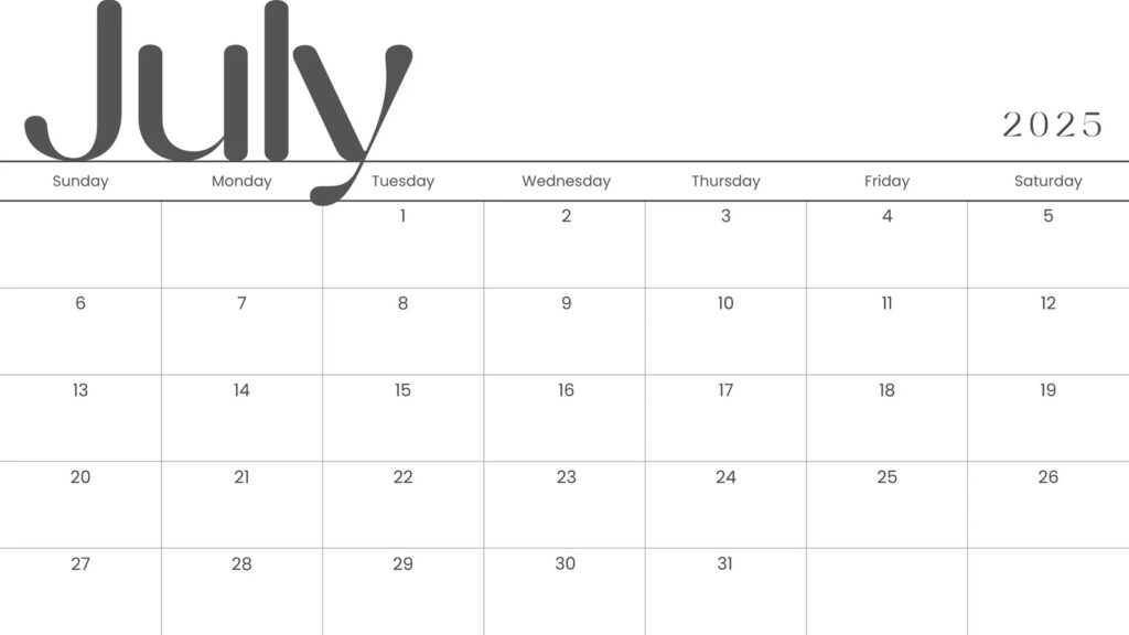 Free Printable Custom July 2025 Calendar Templates Canva