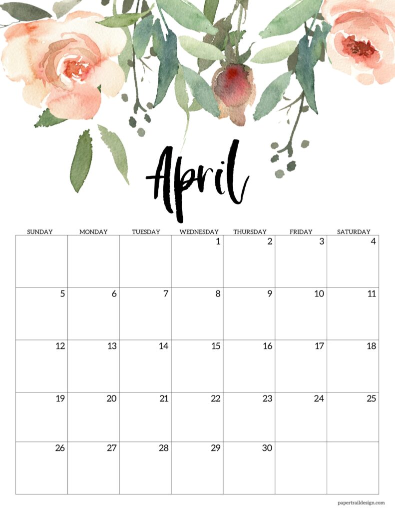 Free Printable Floral Calendar 2026 Paper Trail Design