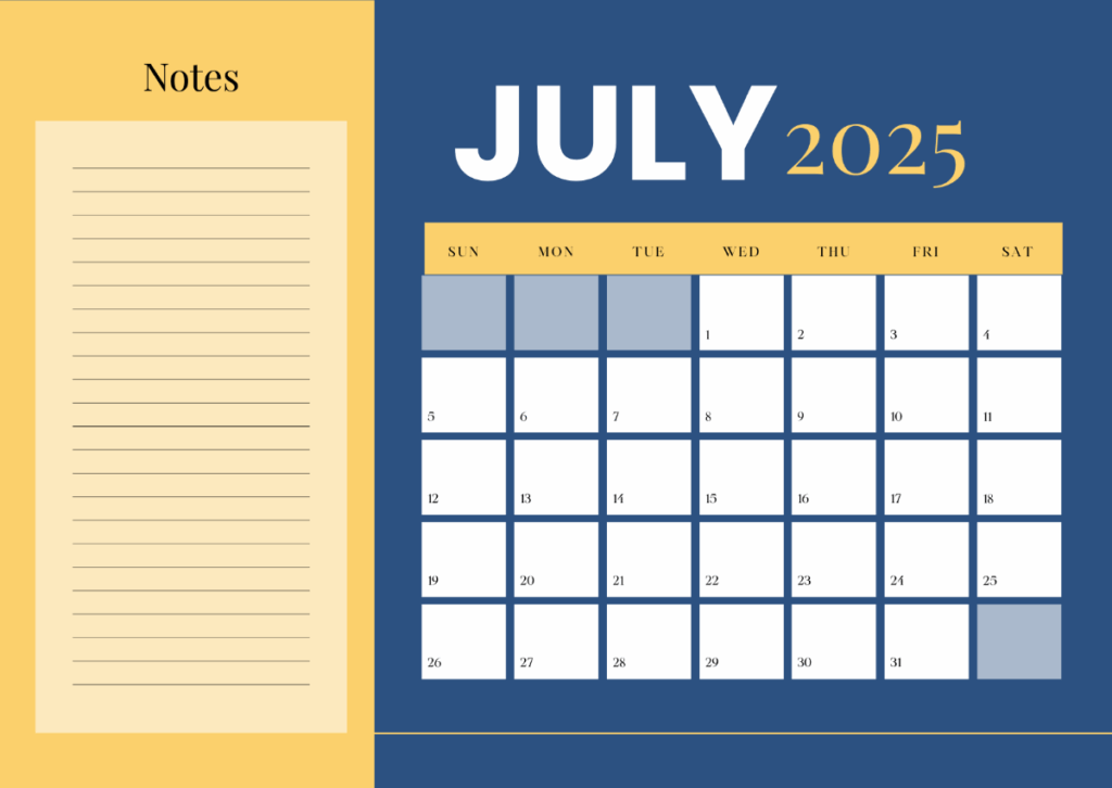 Free Professional July 2026 Calendar Template To Edit Online
