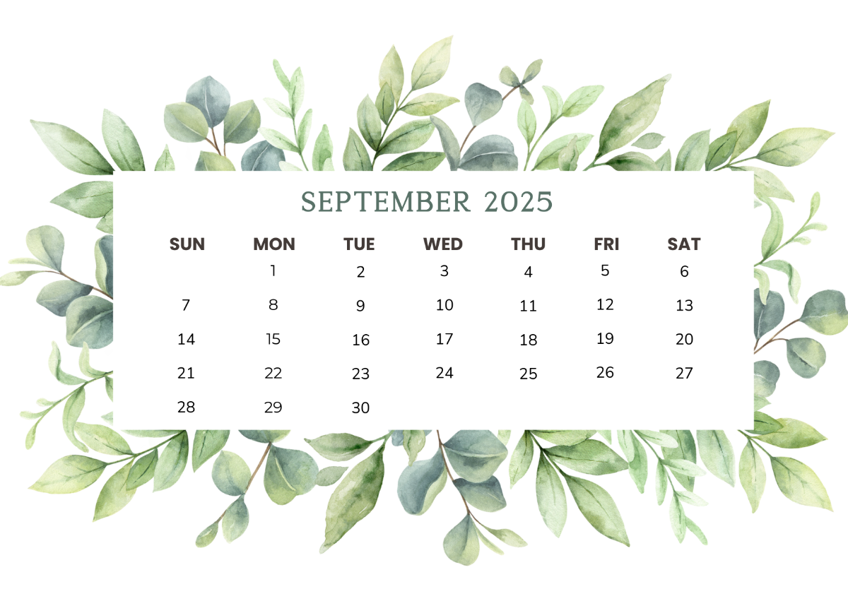 Blank September 2025 Calendar Editable