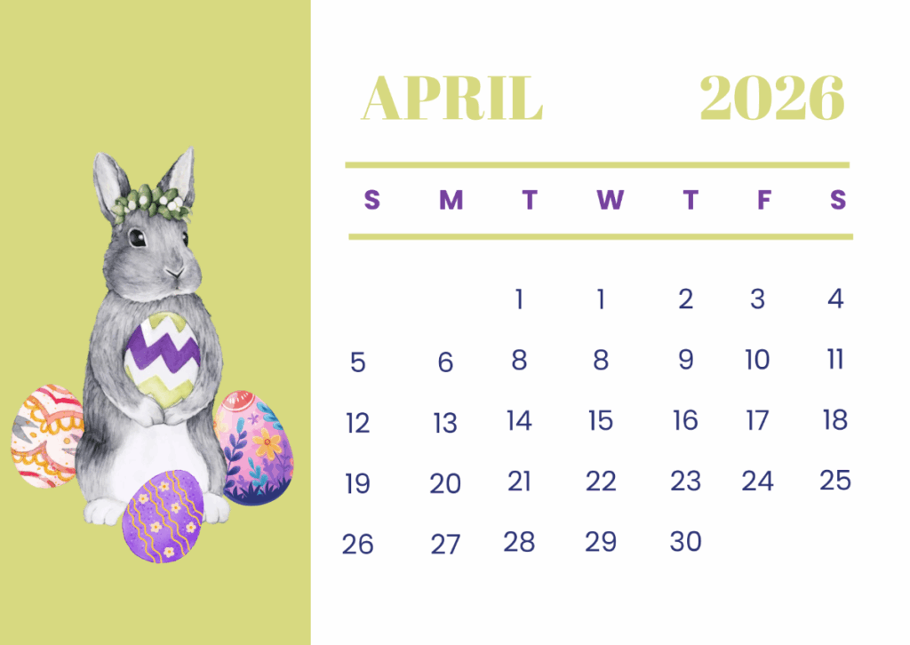 Free Simple April 2026 Photo Calendar Template To Edit Online