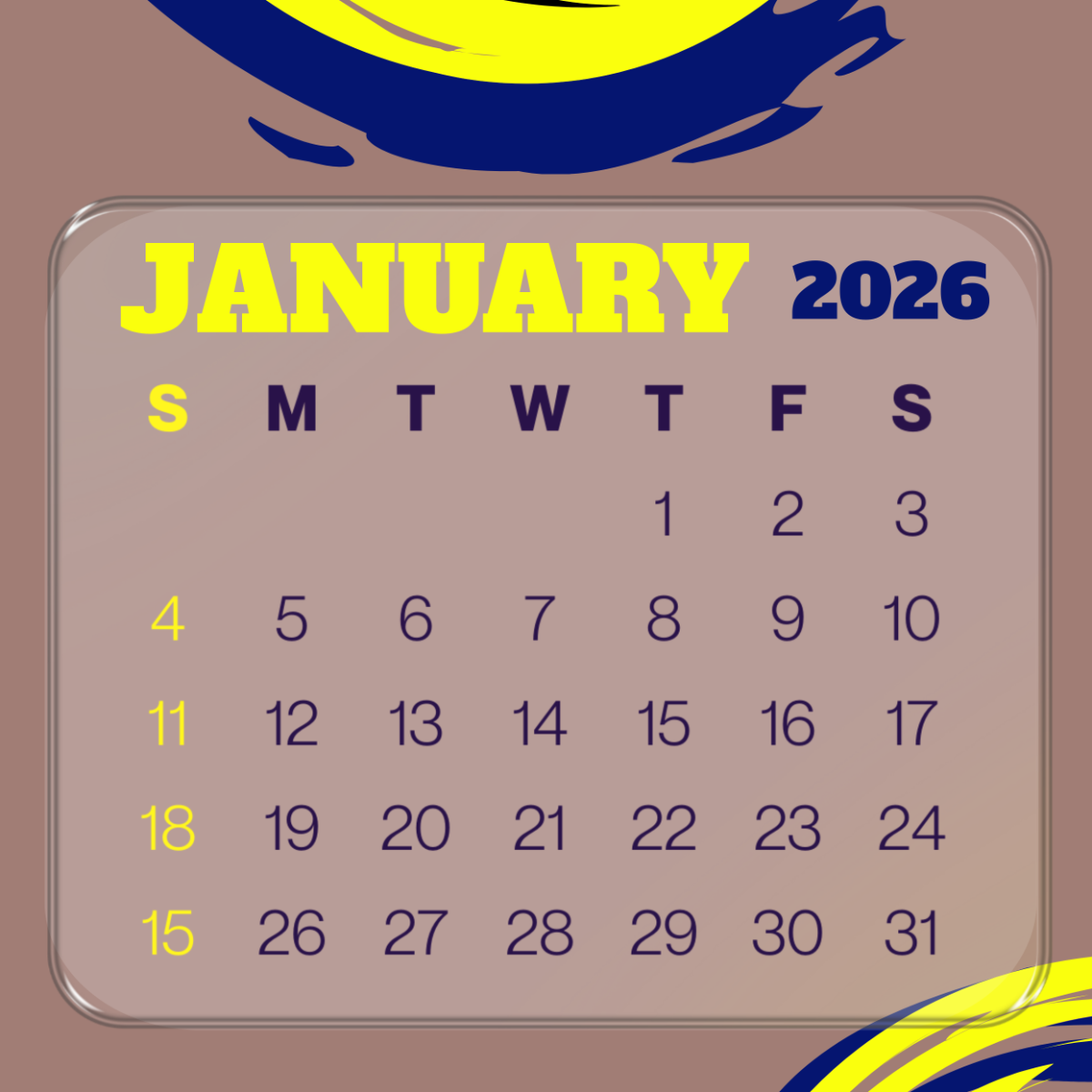Free Square January 2026 Calendar Template To Edit Online