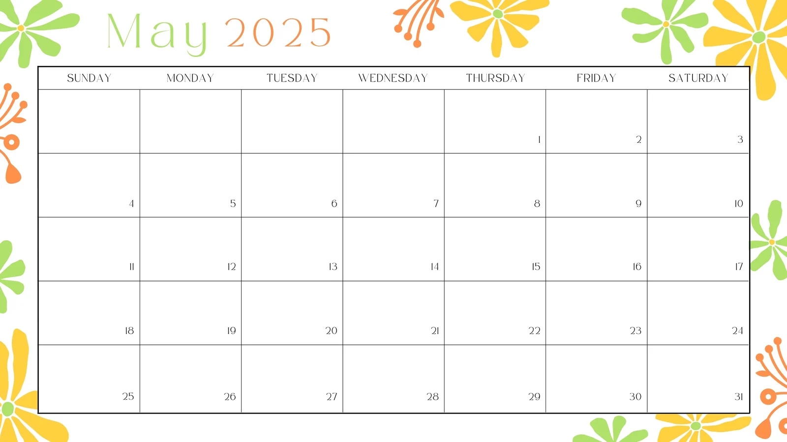 Editable Calendar 2026 May