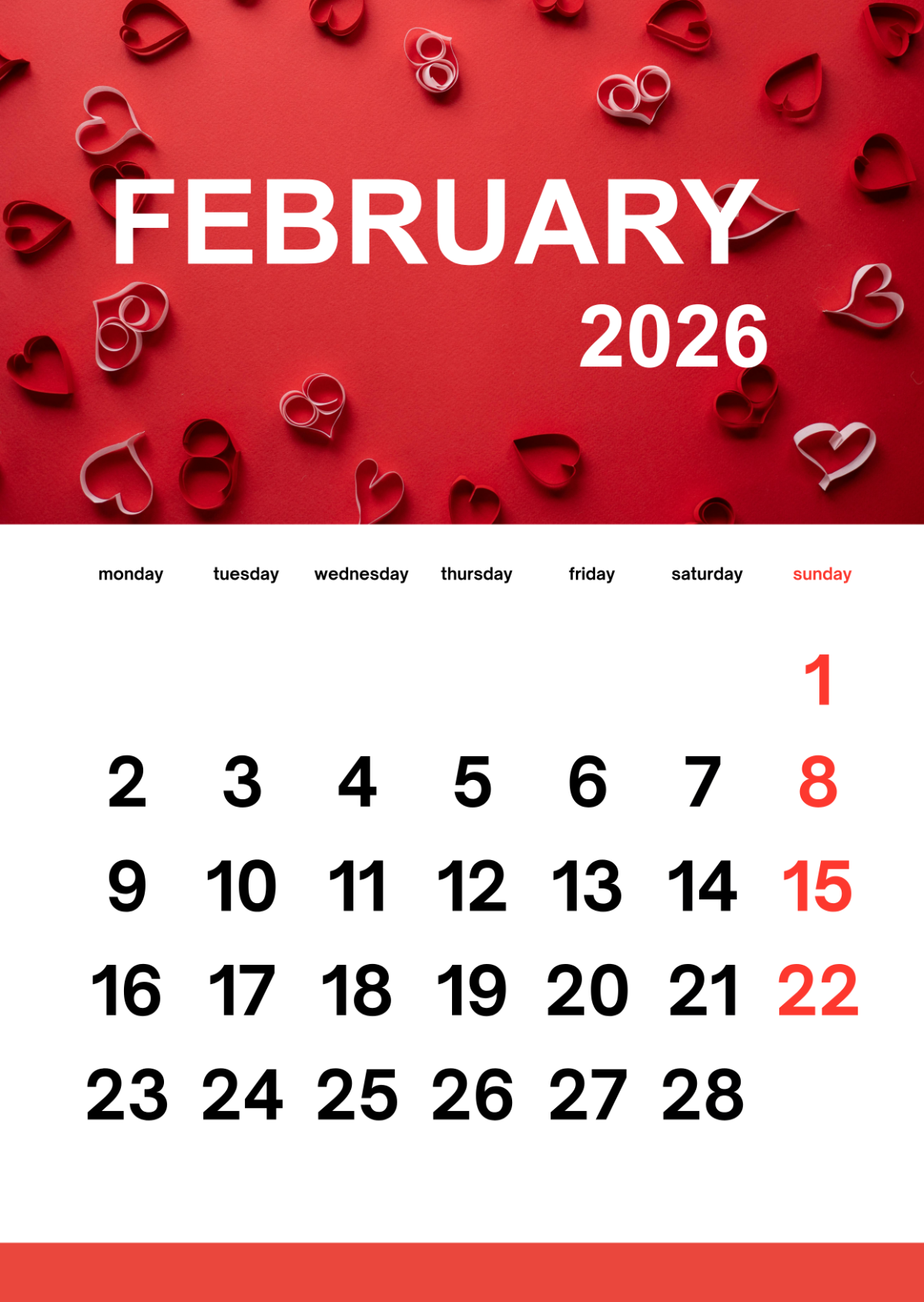 February Wallpaper Calendar 2026