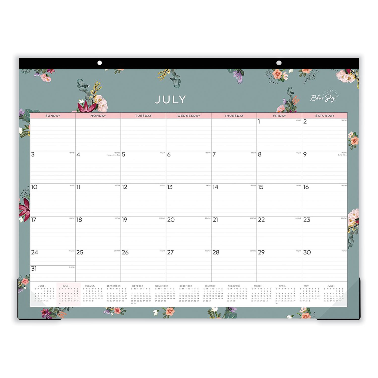 Greta Academic Year Desk Pad Calendar Floral Artwork 22 X 17 White Green Pink Sheets 12 Month July 2025 To June 2026 Cartridge Savers