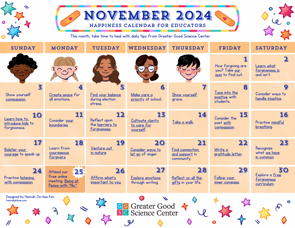 Happiness Calendar For Educators For November 2024