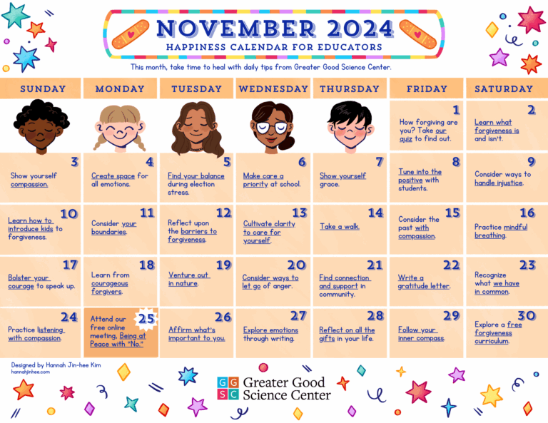 Happiness Calendar For Educators For November 2024