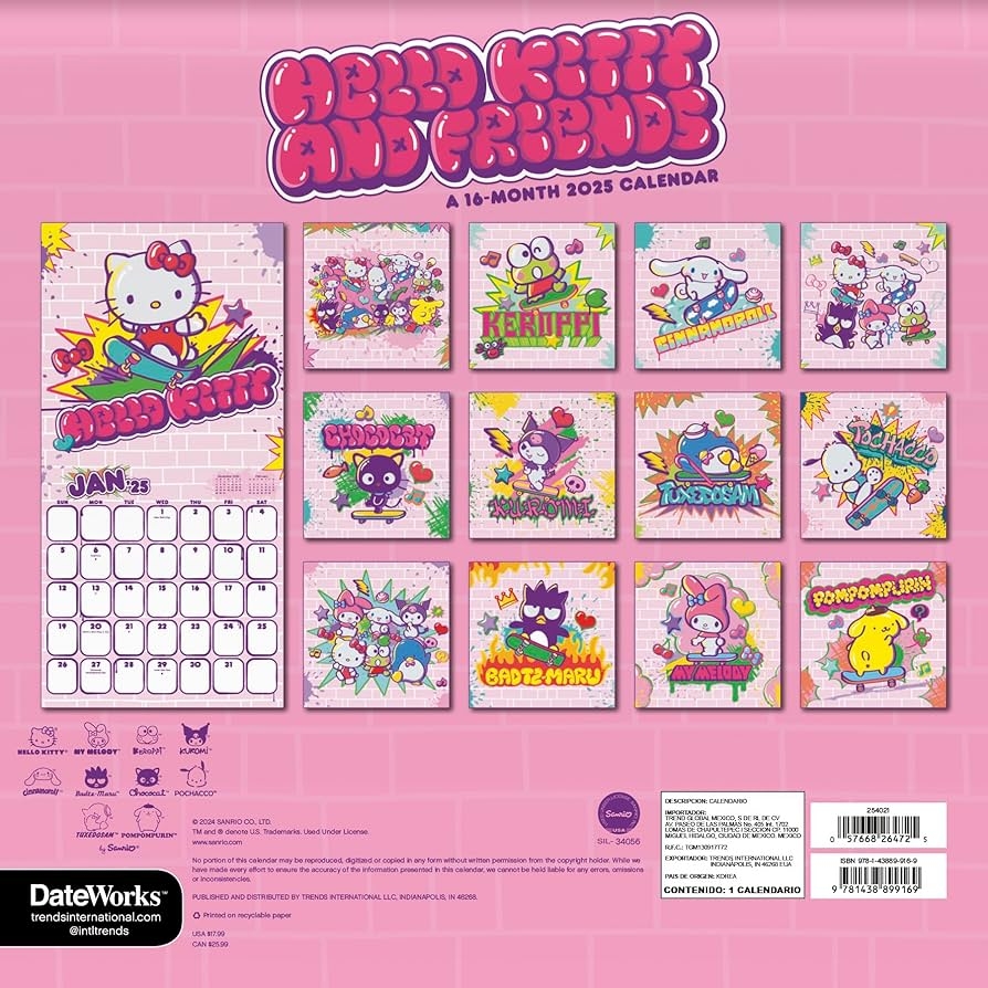 Hello Kitty Calendar 2025 Deluxe 2025 Hello Kitty And Sanrio Friends Wall Calendar Bundle With Over 100 Calendar Stickers My Melody Gifts Office Supplies Office Products Amazon