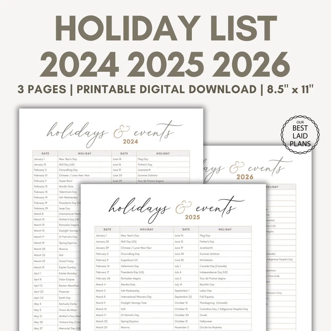 Holiday List Printable 2025 2026 Holiday Calendar 2025 2026 Public Holidays And World Events In Order Etsy