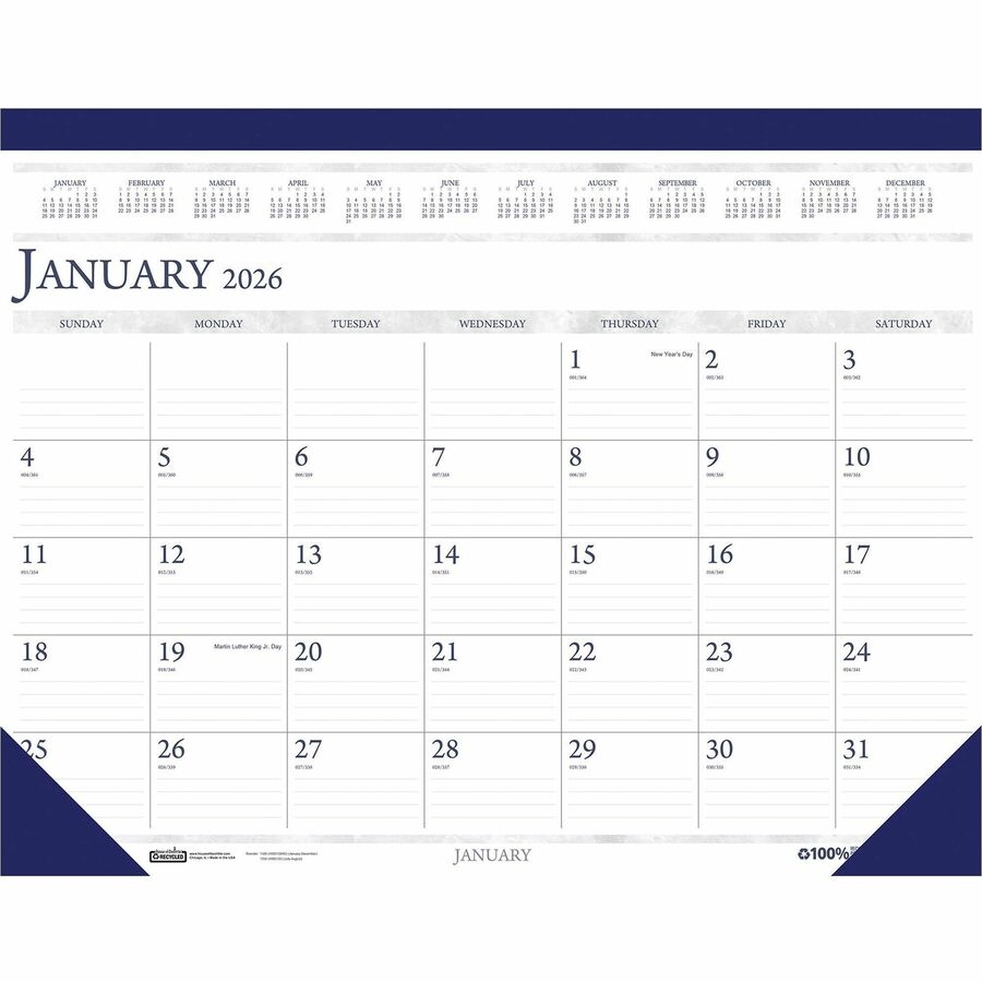 House Of Doolittle Deep Blue Print 18 5 Desk Pad Calendar Julian Dates Monthly 12 Month January 2026 To December 2026 1 Month Single Page Layout 18