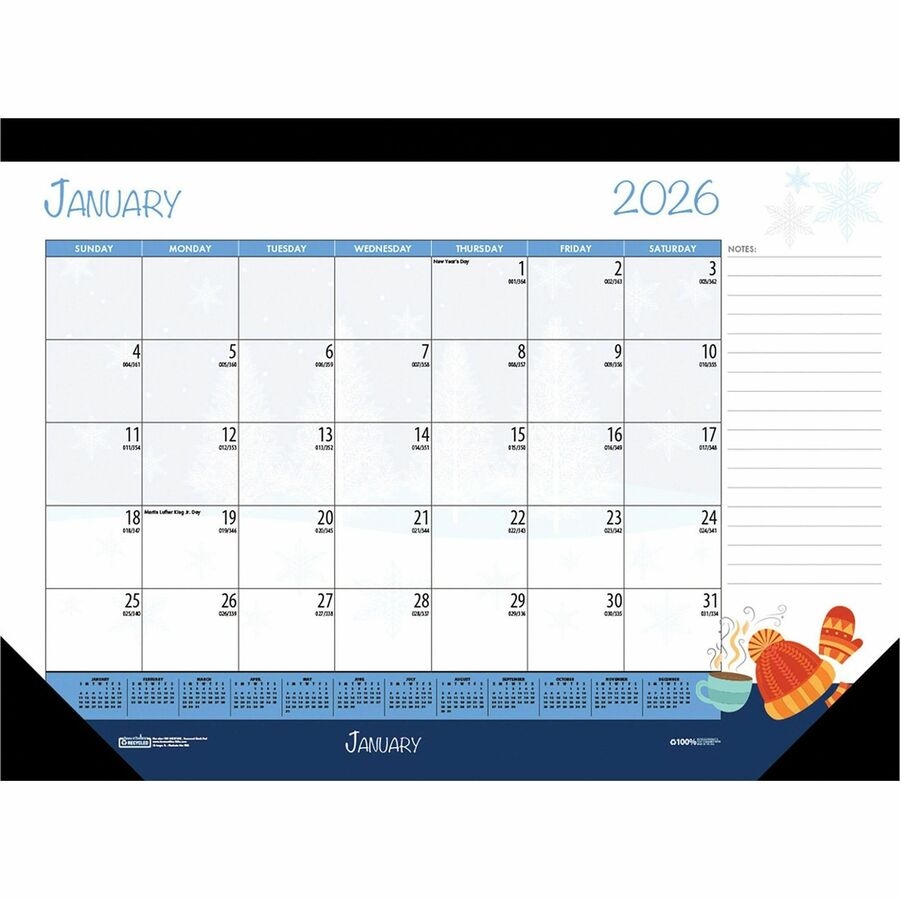 House Of Doolittle Seasonal Holiday Deskpad Calendar Julian Dates Monthly 12 Month January 2026 To December 2026 Spiral Bound Desk Pad Multi Black Leatherette 