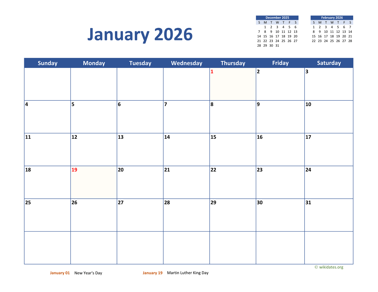 January 2026 Calendar Classic WikiDates January 2026 Calendar Classic WikiDates
