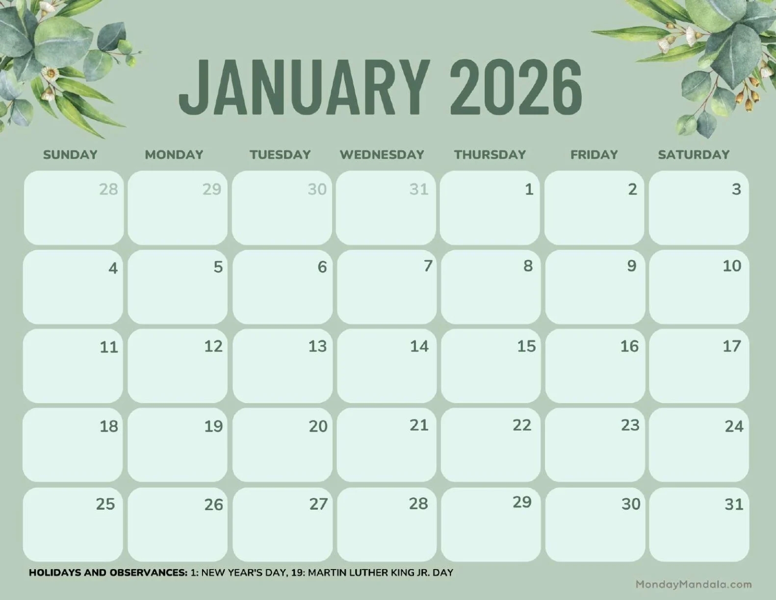 January 2026 Calendars Free PDF Printables 