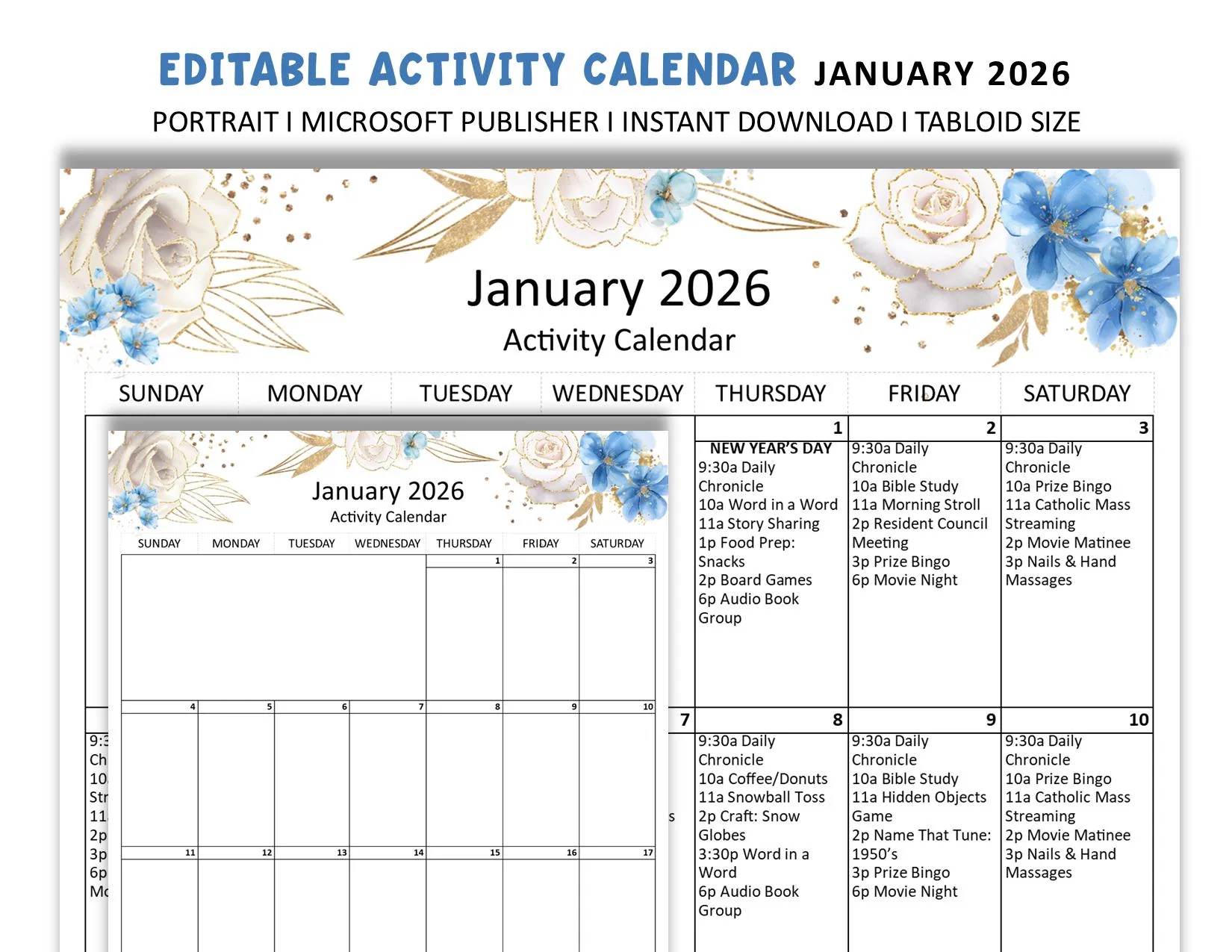 January 2026 Editable Monthly Activities Calendar For Senior Living Tabloid Size 17 X 11 Publisher Format Etsy