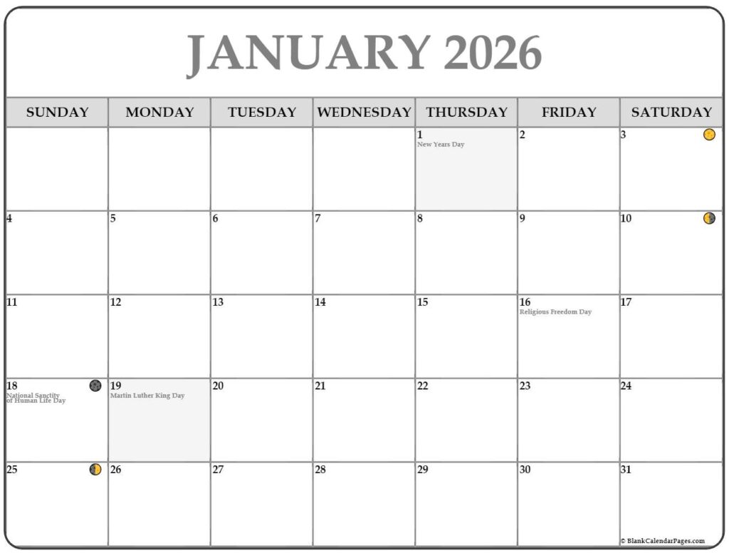 January 2026 Lunar Calendar Moon Phase Calendar