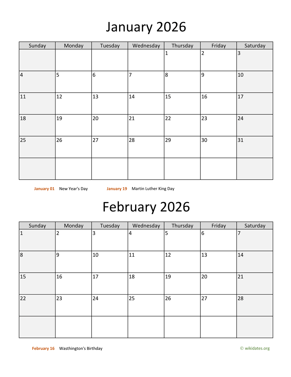 January And February 2026 Calendar WikiDates January And February 2026 Calendar WikiDates