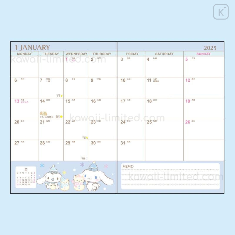 Japan Sanrio Original Block Type B6 Diary Cinnamoroll 2025 Kawaii Limited
