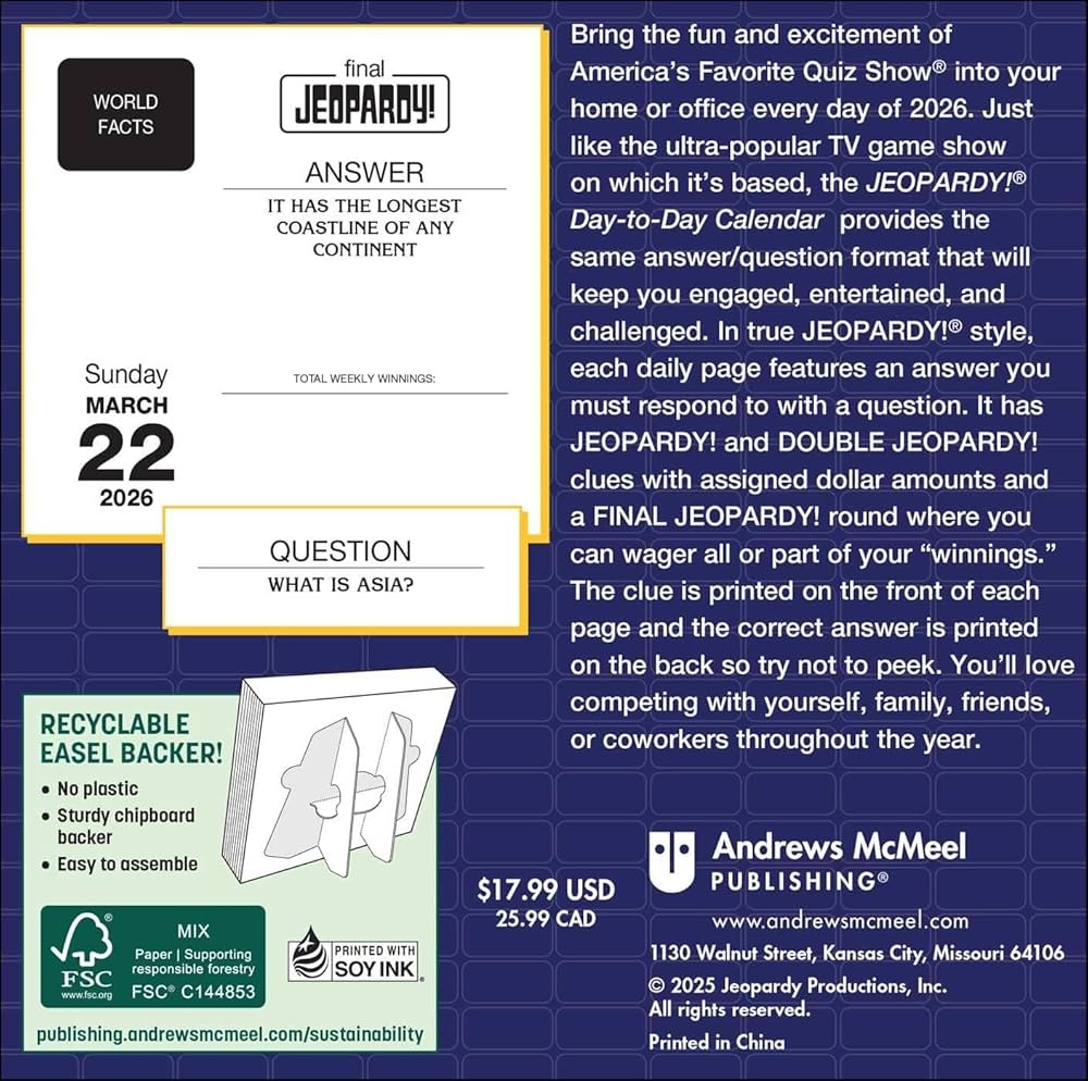 JEOPARDY 2026 Day to Day Calendar Featuring Clues And Responses From America s Favorite Quiz Show Sony 9781524898175 Amazon Books