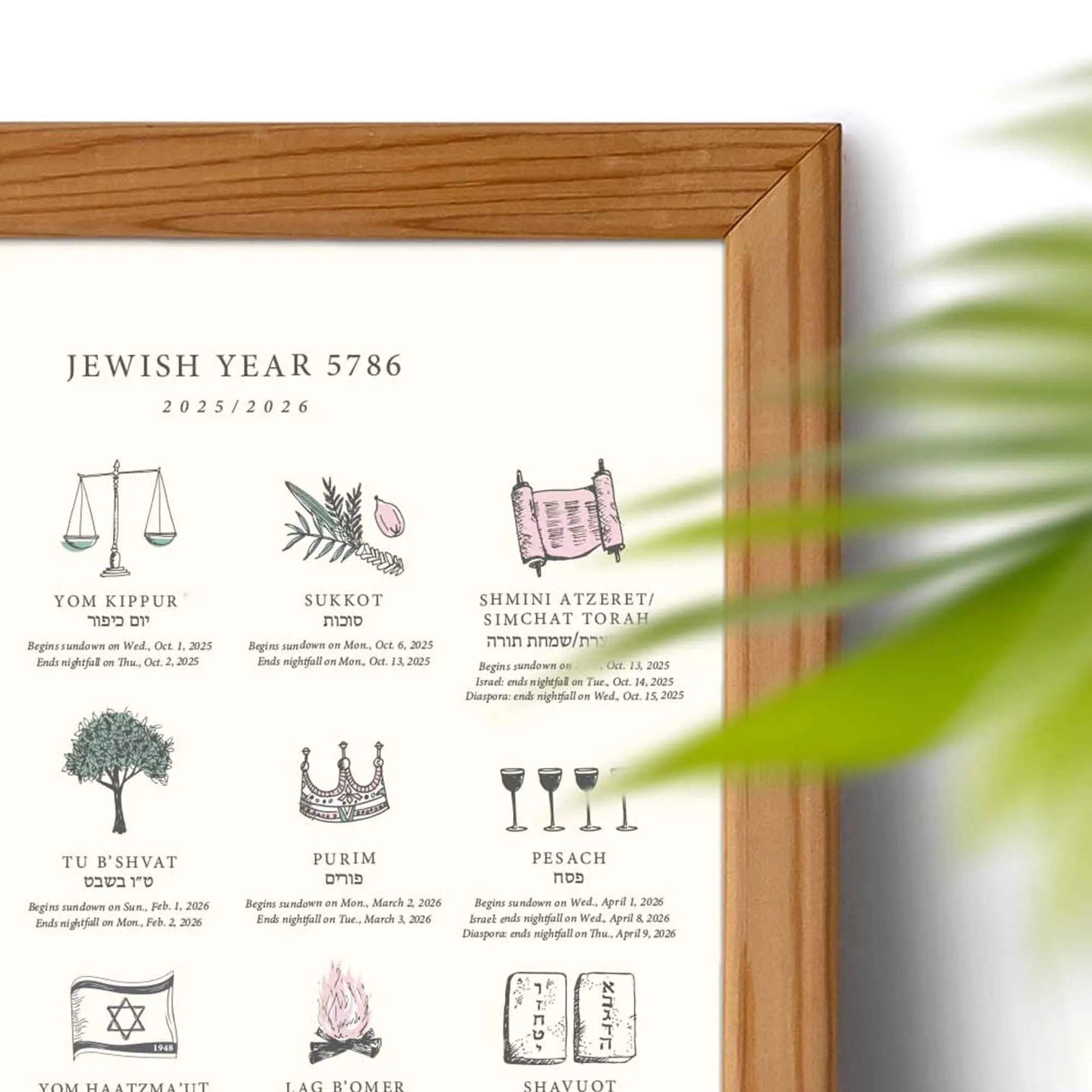 Jewish Hebrew 5786 Holiday Calendar 2025 2026 Etsy