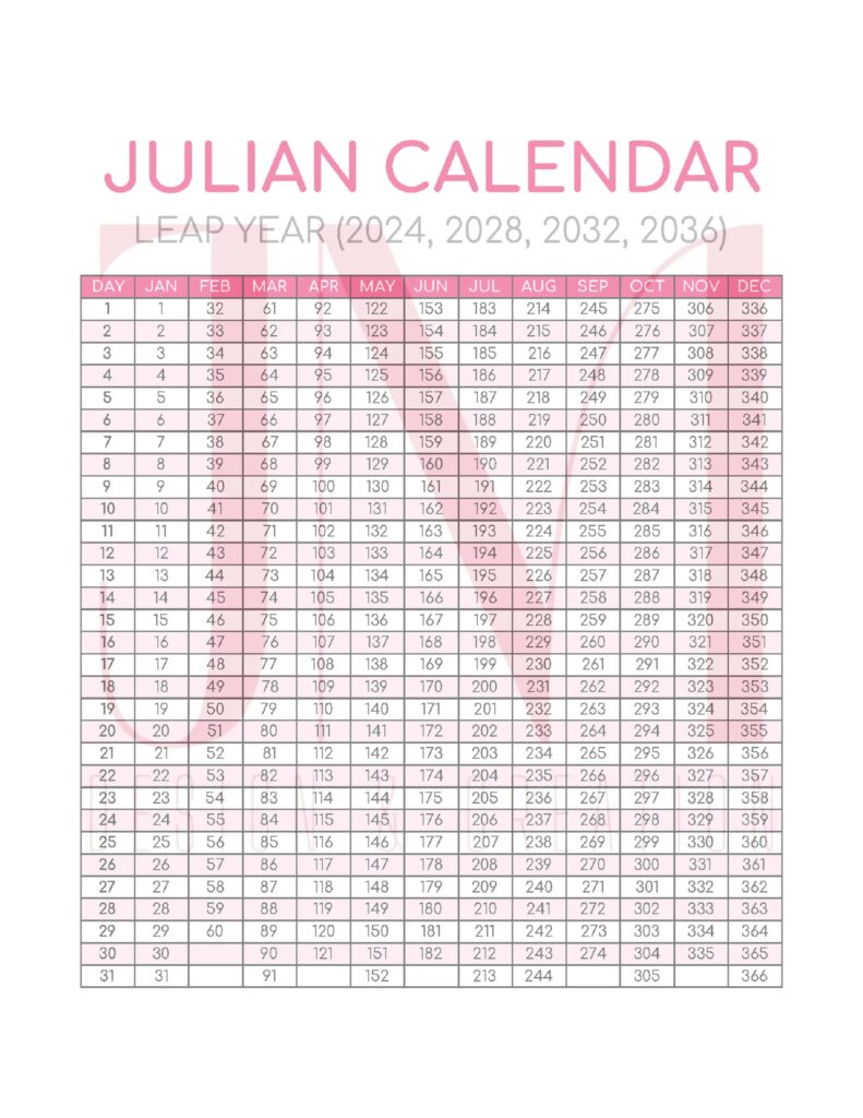 JULIAN DATE CALENDAR pink Leap Year Military Minimalist Design Thin Font Digital Planning Home Organizing Office Supplies Etsy
