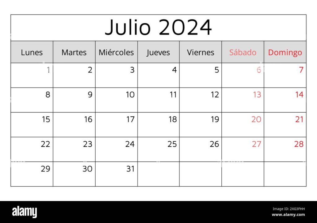 July 2024 SPANISH Calendar Julio Vector Illustration Monthly Planning For Business In Spain Stock Vector Image Art Alamy