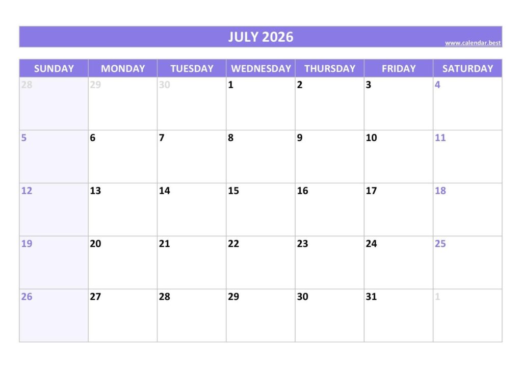 July 2026 Calendar Calendar best
