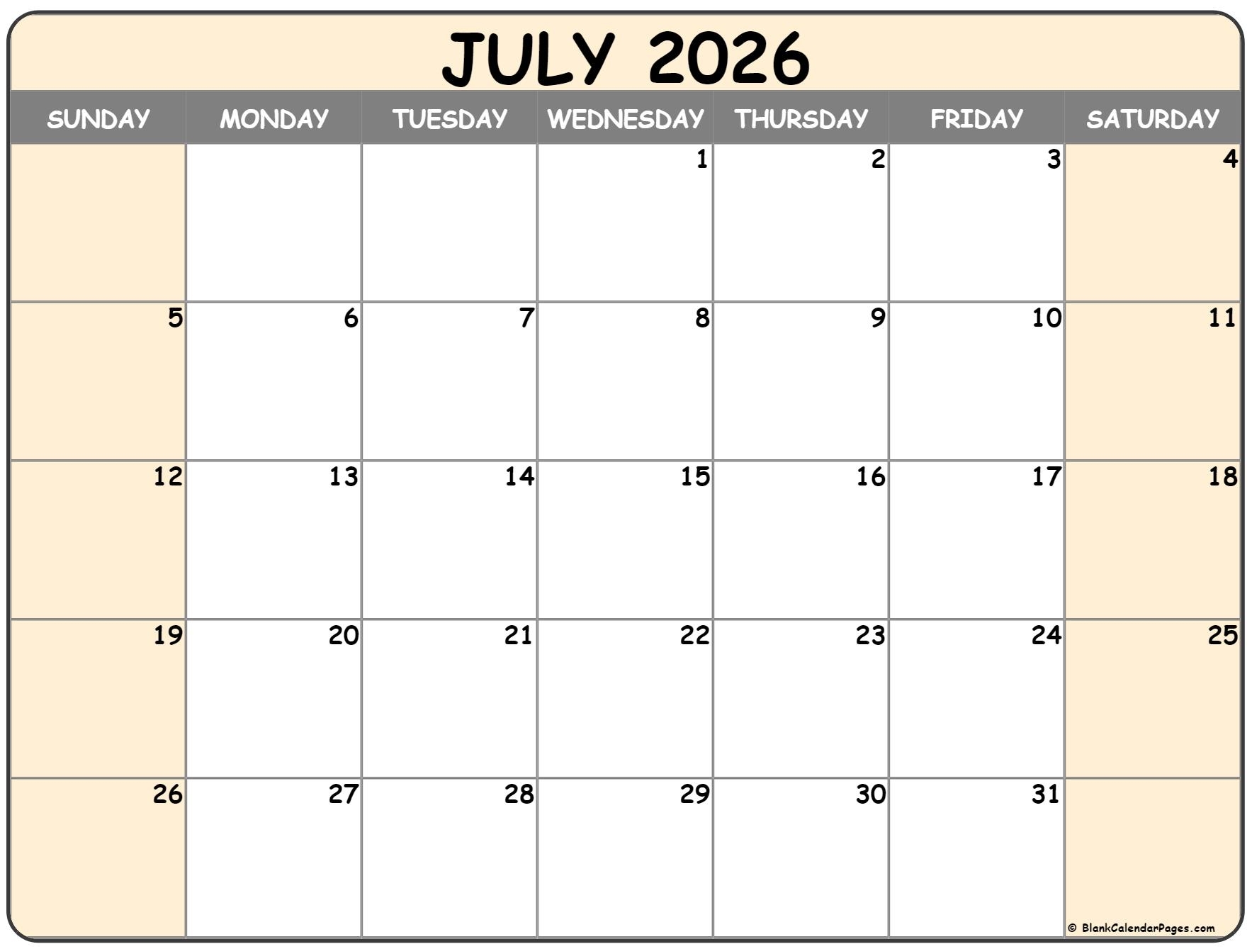July Social Calendar 2026 July Social Calendar 2026