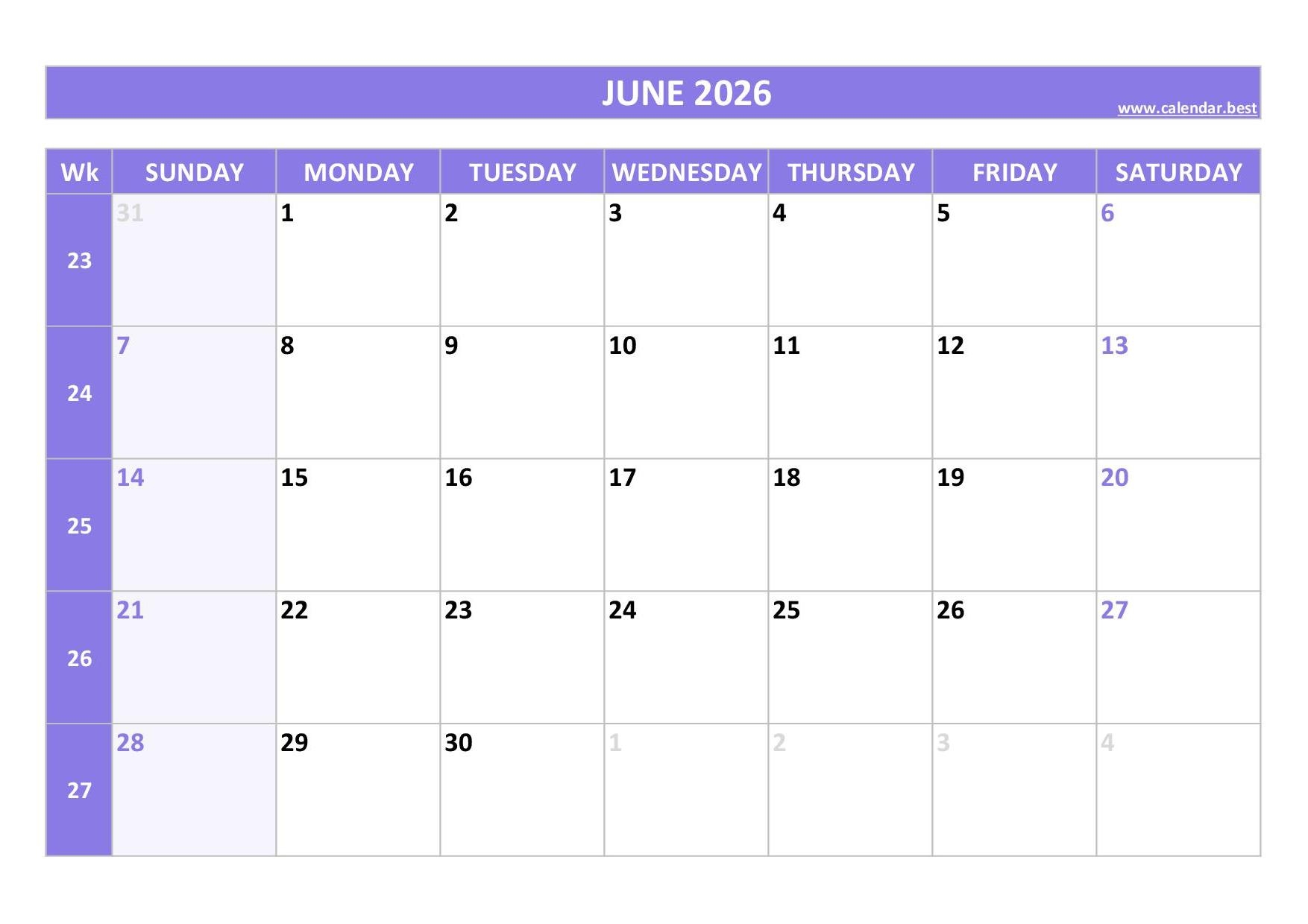 June 2026 Calendar Calendar best June 2026 Calendar Calendar best