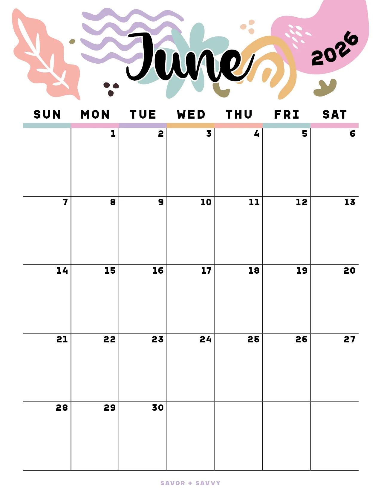 June 2026 Calendar Templates 14 Free Printables Savor Savvy June 2026 Calendar Templates 14 Free Printables Savor Savvy