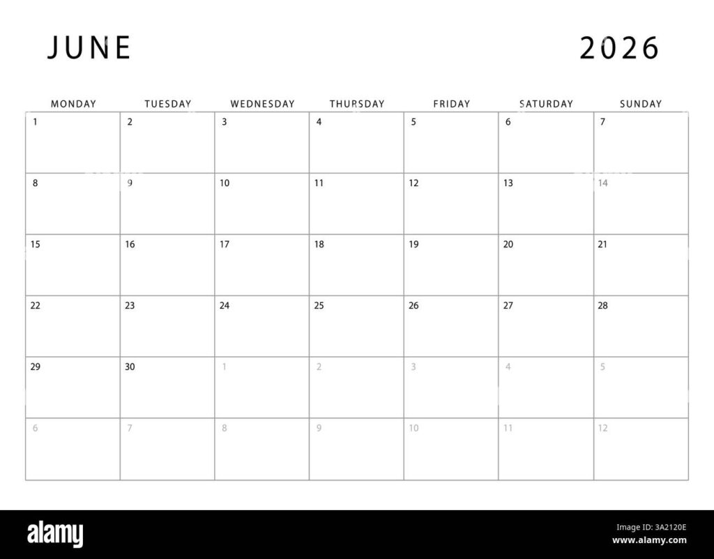 June Calendar Black And White Stock Photos Images Alamy