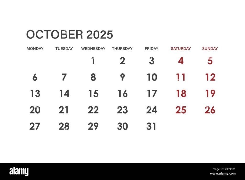 Letter Calendar For October 2025 The Week Begins On Sunday Time Planning And Schedule Concept Flat Design Removable Calendar For The Month Vecto Stock Vector Image Art Alamy