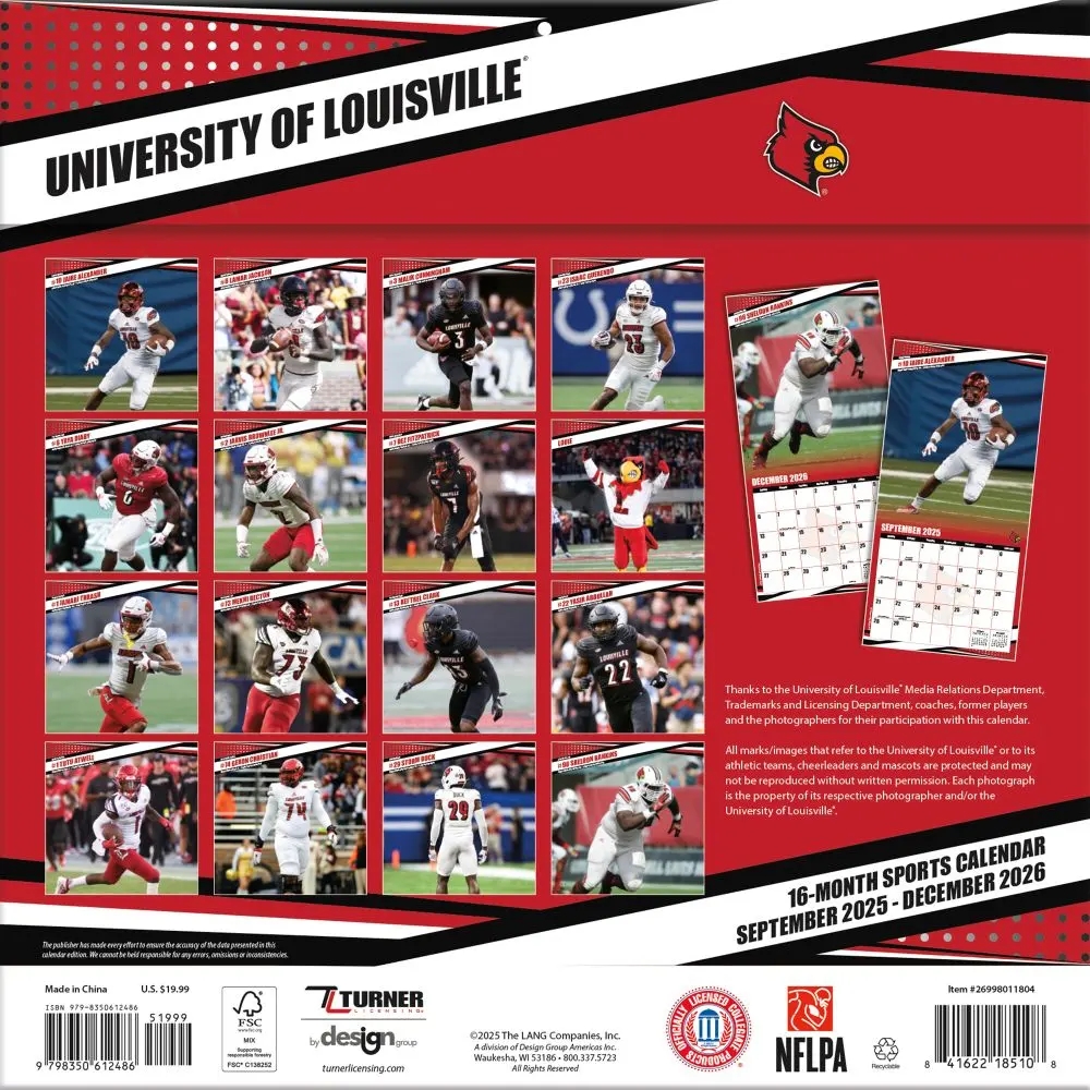 Louisville Cardinals 2026 Wall Calendar Calendars